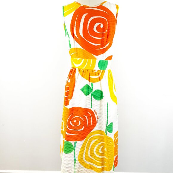 Vintage Handmade Cotton Wrap Dress – Size 2 – Abstract Rose Print - Picture 5 of 8